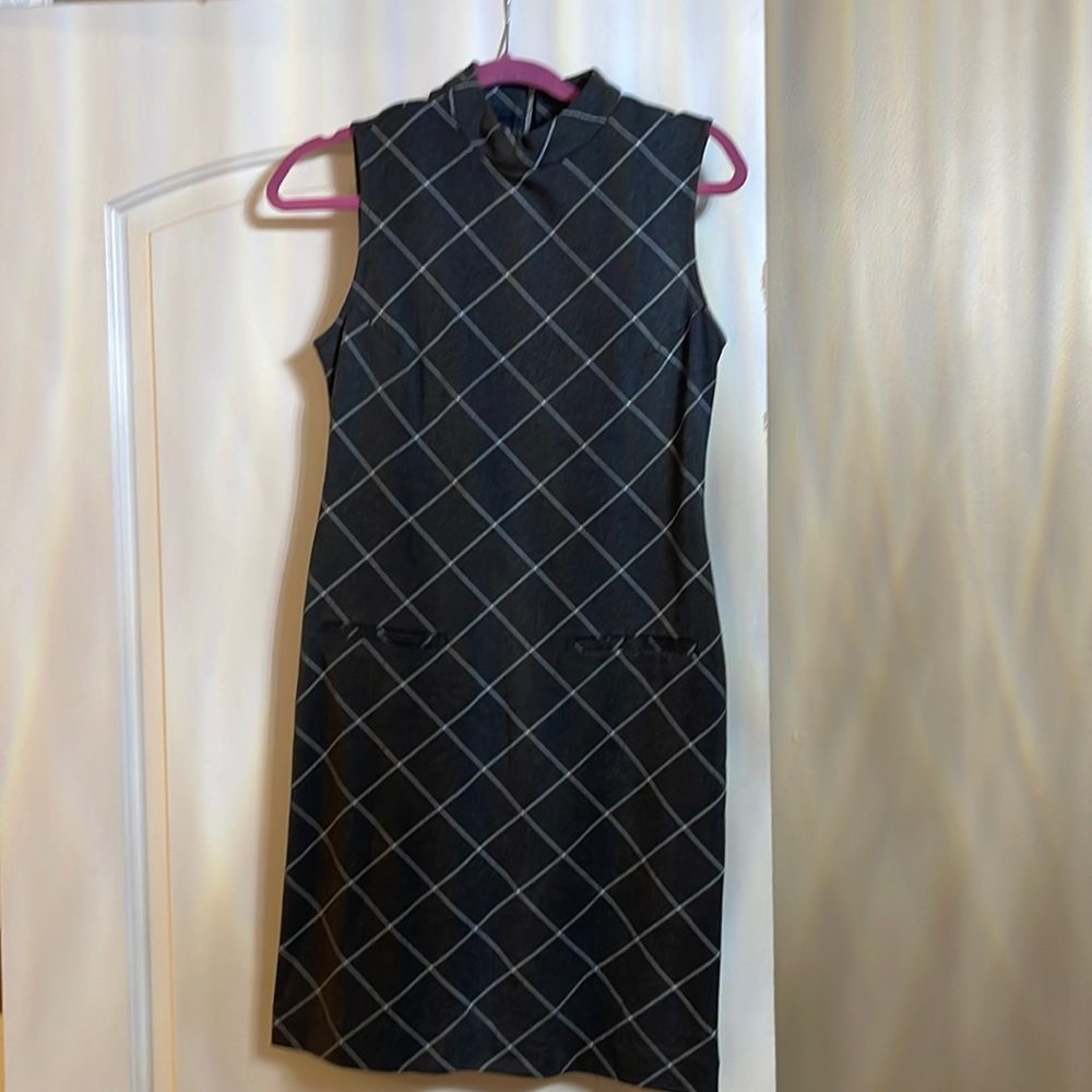 Dark grey printed black dress with fake pockets
